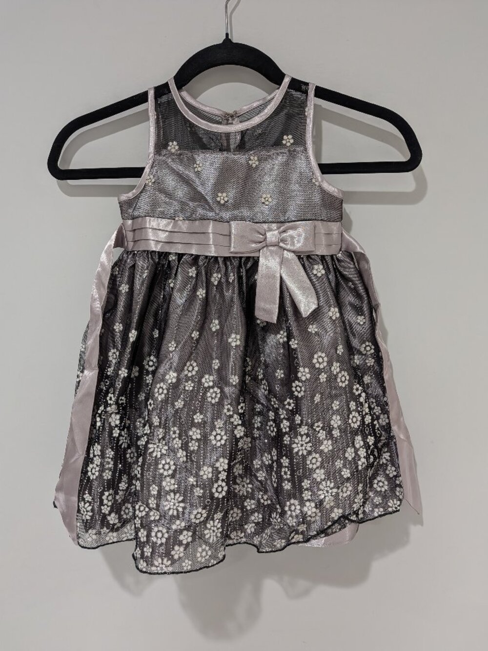 LOVE by Special Occasions Silver Black Floral Dress 3T